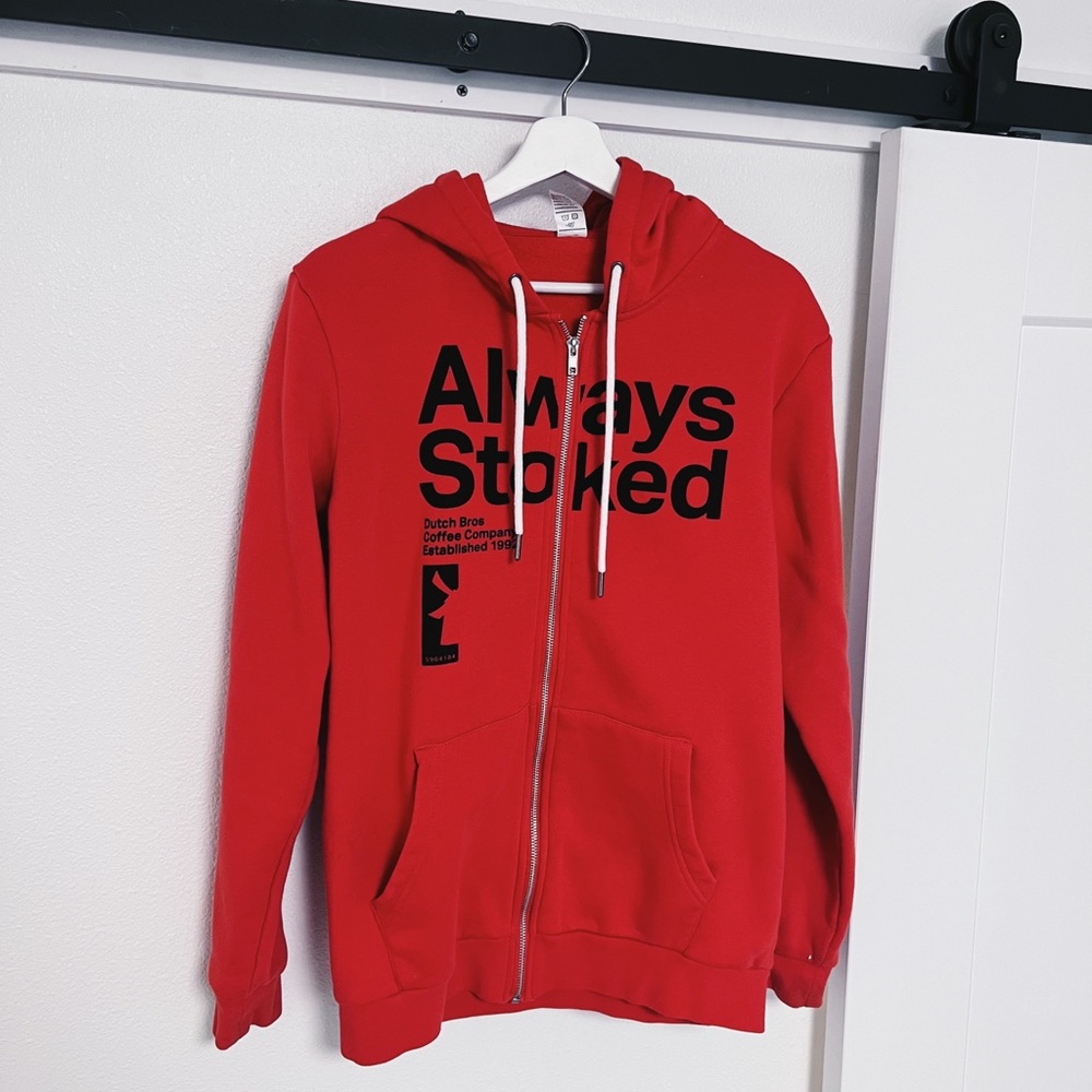Dutch Bros Zip Up Red Sweater